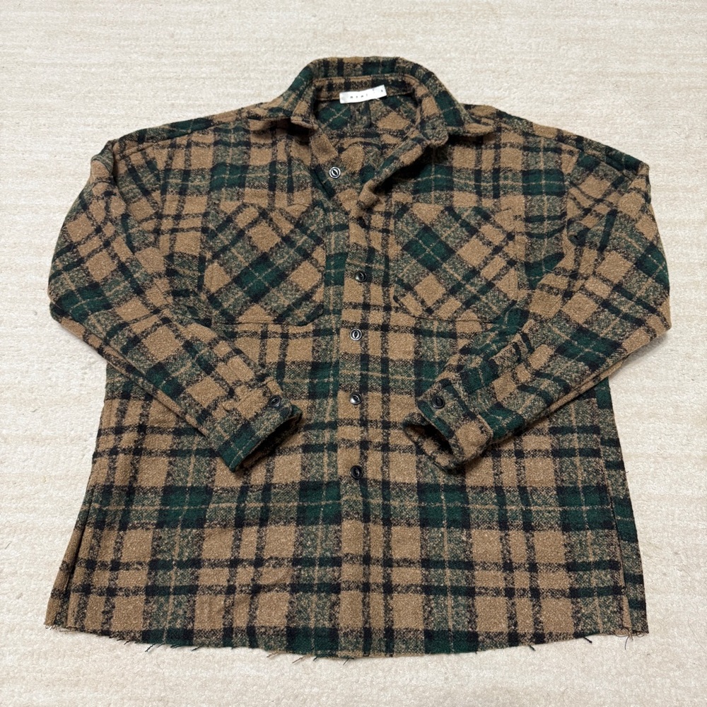 MNML Heavyweight Woven Flannel Brown Green Plaid Men's Small Lumberjack